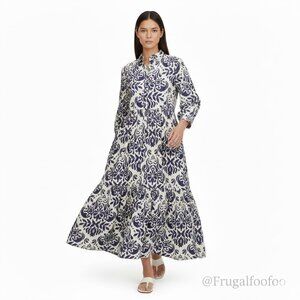 ZARA Blue and White Floral Cotton Midi Maxi Dress Size Large Boho Romantic